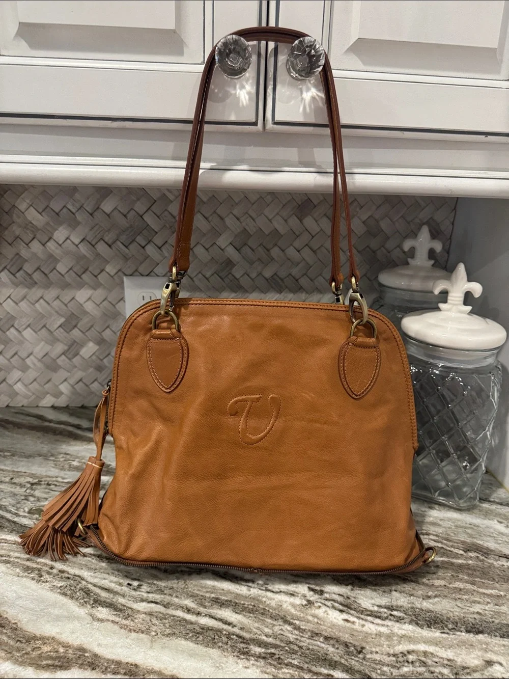 Tenuta Vannulo Women's Leather Shoulder Bag in Cognac Brown